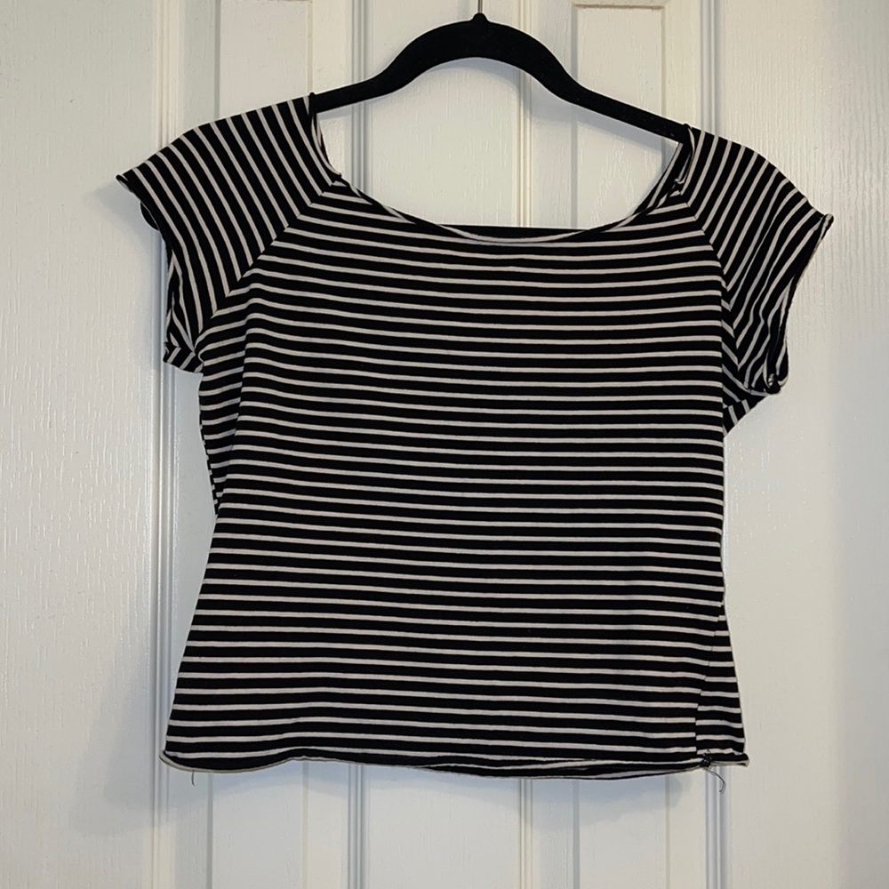 black/white striped cut shirt